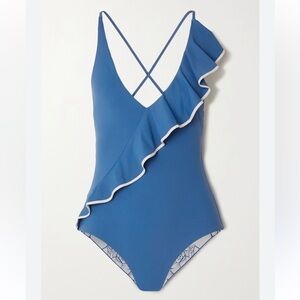 Marysia Azure Palisades Ruffled Stretch-Crepe Swimsuit